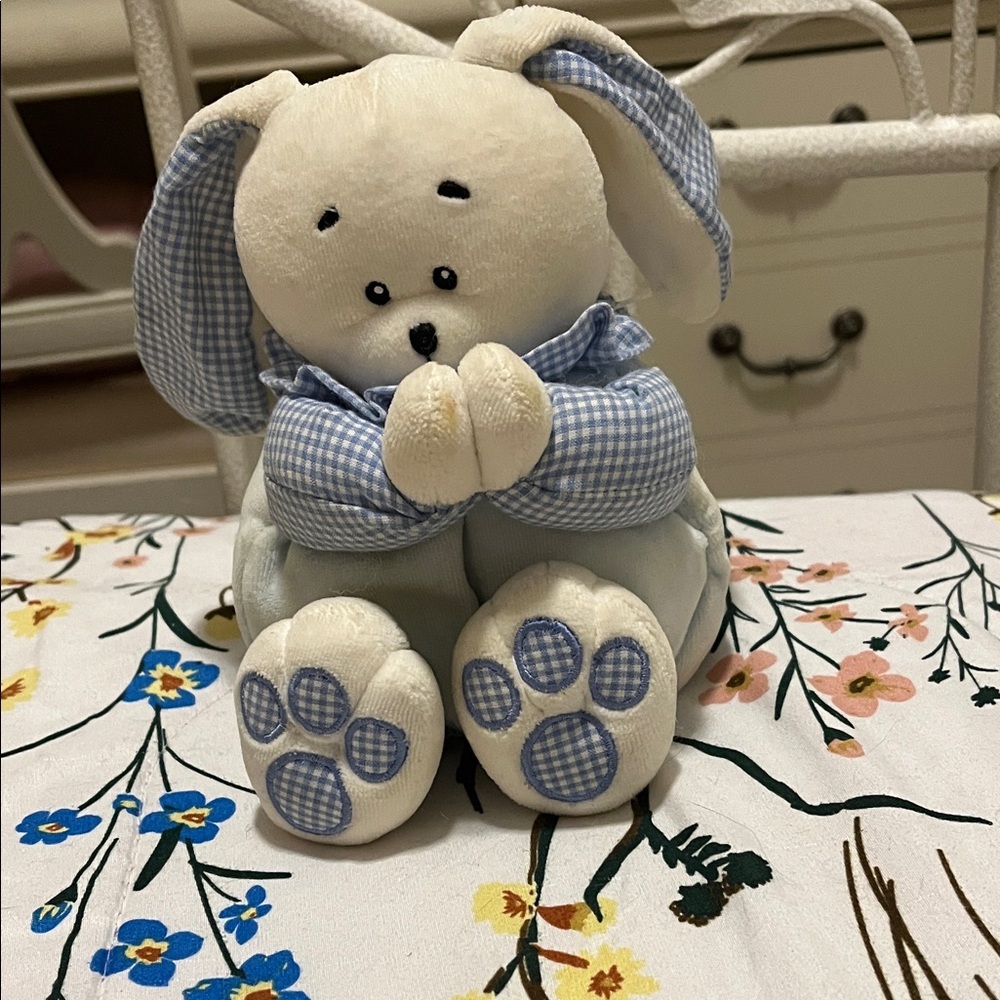 Blue and White Stuffed Bunny Toy
